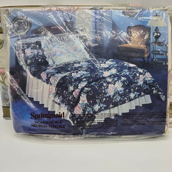VTG New Springmaid Wondercale Double Flat & Fitted Sheet Set Salon Floral - Picture 6 of 9